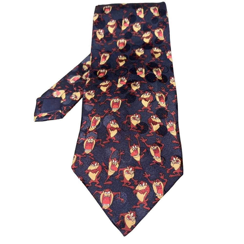 Vintage Looney Tunes Taz Tazmanian Devil Tie Retro Cartoons 90's Navy Warner Bro